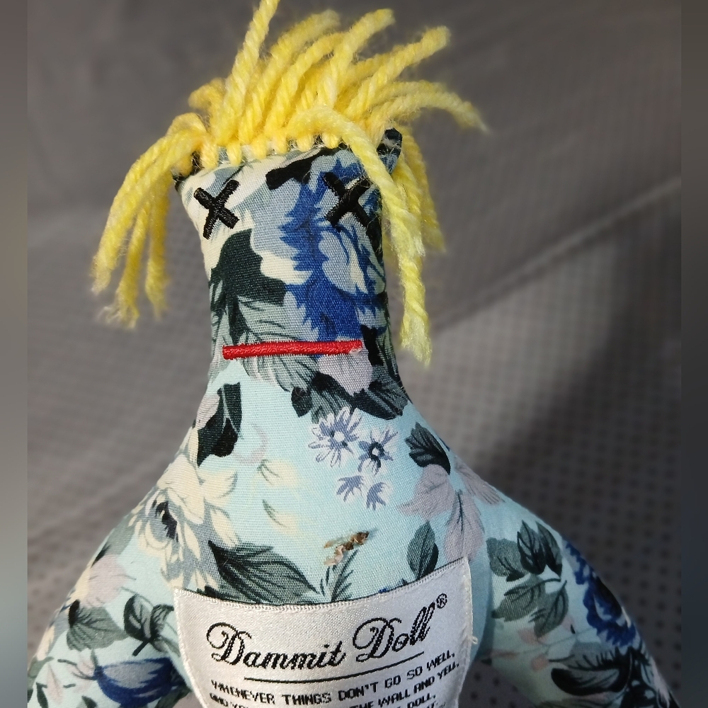 Dammit Doll 12” Plush Stress Reliever Floral Print w/ Yellow  Hair Frustration